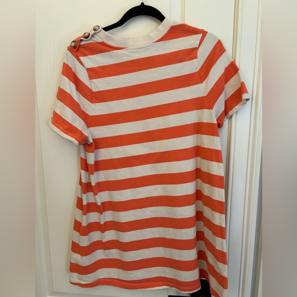 Sezane Striped Coral and White Mini Dress